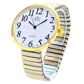 STC Two-Tone Super Large Face 43mm Easy-to-Read Stretch Band Watch