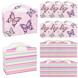 Fun Express Large Butterfly & Pastel Stripe Cardstock Gift Bags with Cutout Handles - 12 Pc