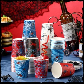 Teenyyou 100 Pcs 9 oz Spider Disposable Paper Cups Spider Party Supplies Bulk Party Disposable Coffee Cups for Tea Beverage Hot Cold Drinking Holiday Picnic Cocktail Wedding Home Offices