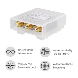 Venton DiSEqC 2/1 Switch DIWO-218E I Sat Switch for 2 Satellites 1 Satellite Receiver I Sat Switch 2.0 with Weather Protection Housing - 4K Ultra HD-TV 3D Full HD I Single Cable Solution Satellite I