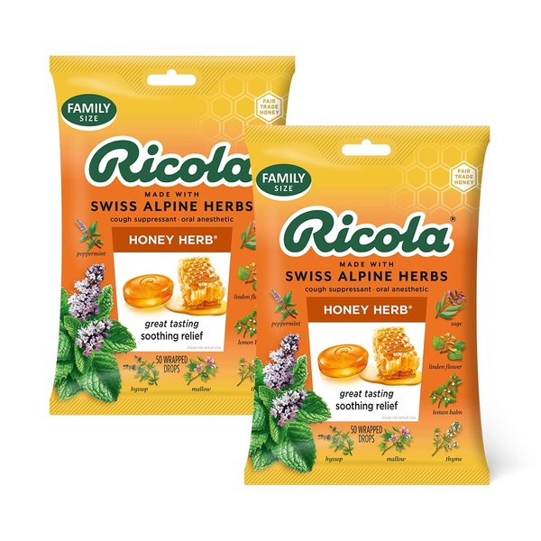 Ricola Honey Herb Herbal Cough Suppressant Throat Drops, 50ct Bag (Pack of 2)