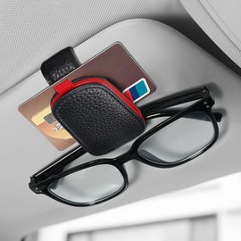 HQRNYP 2PCS Sunglasses Holders for Car Visor, Visor Accessories, Magnetic Leather Eyeglass Hanger Clip for Car, Auto Interior Accessories Ticket Card Storage Glasses Clip for Men and Women (Black+Red)