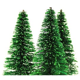 Meyer Imports Bottle Brush Trees - 3" - 4 Pcs Set - Mounted with base - Miniature Dollhouse Christmas Tree - 218-0255