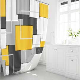 BTTN Extra Long Shower Curtain - 72 x 84 Inch Long Geometric Decorative Fabric Shower Curtain Set with 12 Plastic Hook, Water Repellent, Large Hotel Modern Unique Shower Curtains for Bathroom - Yellow