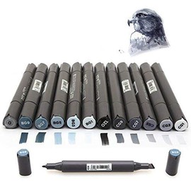 12 Cool Grey Colors Art Markers Grayscale Artist Dual Head Markers Set for Brush Pen Painting Marker School Student Supplies