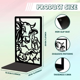 Peacoblue Metal Bookends for Shelves, Modern Decorative Heavy Duty Study Book Support Stoppers for Office, Desk, Shelf, Room 5.3"x4.3"x7.9" Cast Iron Simple Tall Bookends, 1 Pair (Farm Animals)