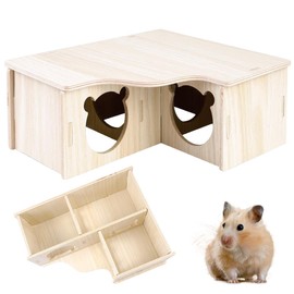 Wooden Hamster House, 22.5 x 18 x 8 cm, Hamster Multi-Chamber House, Hamster Hideout Hamster House, Wooden House for Dwarf Hamsters, Gerbils, Chinchilla and Small Pets