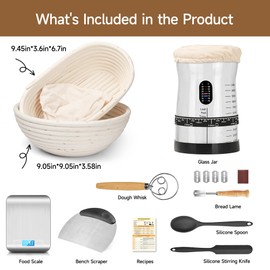 Coco Bird Pro Sourdough Starter Kit- 50oz Large Capacity Sourdough Starter Jar,17 Flavor Recipes,2 Bread Proofing Baskets,Food Scale,Bench Scraper,Bread Lame,Complete Sourdough Bread Baking Supplies