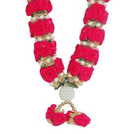 Artificial Mala Rose Flowers Ribbon Garland Haar for Idol-Mala for God Statues Accessories, Pooja Sringar Articles Ornament for Indian Traditional Cultural Festival Decoration(Size:-7")(Pink)