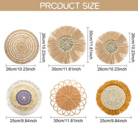 6-Piece Rattan Wall Decoration Round, Boho Wall Basket Decor, Natural Woven Flat Baskets, Wicker Baskets, Hanging Woven Wall Basket Decor, Woven Wall Hanging Basket for Bathroom, Bedroom, Living Room