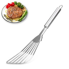 Slotted Fish Spatula, Fish Turner, Stainless Steel Spatula, Slotted Turner, Heat Resistant Non-Stick Coating with Hanging Hole for Turning and Turning to Improve Roasting and Grilling, (S)