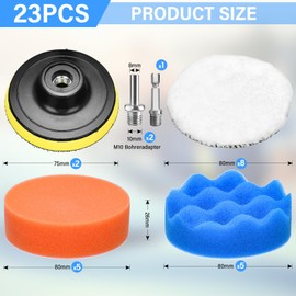 3 Zoll Polierschwämme Auto, 23 TLG Polierpads Klett, Polieraufsatz Akkuschrauber, Politur Schwamm Set mit 2 M10 Adapter Bohren für Exzenter Poliermaschine Schleifmaschine
