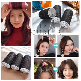Nervousrhinos Hair Curler Bangs Curler, 2.0 inches (50 mm), Large, Black, Magic Curler, BIG, 3-Piece Set, Hair Curler, Thick, Hand-wound Curler, Curler, Curler Sponge (Big Curler Blk 3 Set)