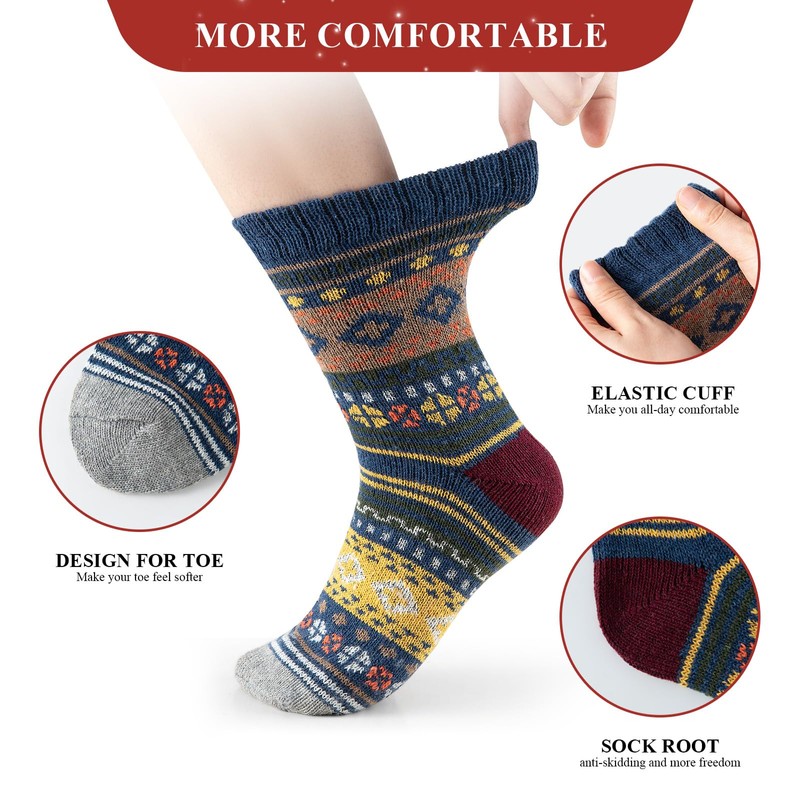 QIGEN LTD 5 Pairs Women Ladies Thermal Socks Nordic Socks