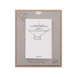 QUINNLYN & CO. Gemini Zodiac Pattern Swarovzki Pendant Necklace, Birthday and Virtual Thanksgiving Gifts for Women, Teens and Girls with Inspirational Greeting Card