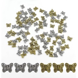vokoko 100Pcs Metal Butterfly Beads Silver Gold Butterfly Spacer Beads for Jewelry Making Mini Butterfly Shaped Metal Beads for Bracelets Necklace Earring Making Butterfly Charms