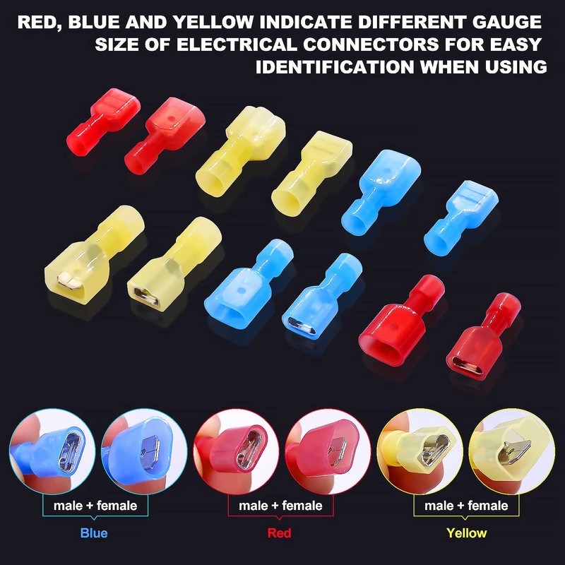 Twidec/100PCS Nylon Spade Connectors Kit 22-10 Gauge Male and Female