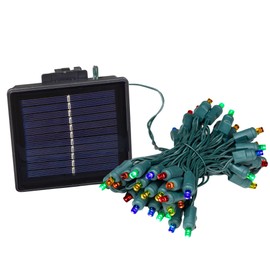 Novelty Lights 50 Light Solar LED Christmas Mini Light Set, Multi, Outdoor String Lights, Green Wire, 12.5 Feet