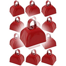 Metal Cowbell Noisemaker Cheering Bell, New Years, School Classroom, Wedding Bells & Chimes Percussion Musical Instruments Call Bell Alarm, 3" (Pack of 12) (Red)