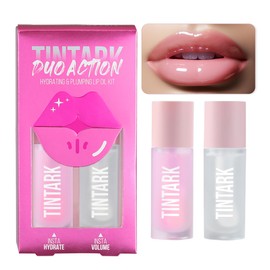 TINTARK Professional Lip Plumper Set, Plump Lip Oil, Lips Moisturizer, DUO ACTION Hydrate & Volume Lip Gloss Plumping, Hydrating Lip Oil Reduces Lip Lines for a Fuller