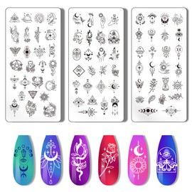 PH PandaHall 3pcs Moon Sun Nail Art Stamping Plate Nail Stamper Dreamcatcher Nail Stamping Plate Nail Stencils Print Nail Stencils Stainless Steel Nail Image Plates for Nail Art Design Manicure Salon