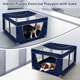 Dog Kitten Playpen with Play Pen Cover for Cat Indoor, 41 x41 x25.5 Puppy Playpen for Small Pet with See-Through Topper Proof Enclosed Door Dog Pen, Sturdy Warm Protable Play Pen for Cat
