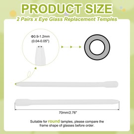 PATIKIL 2 Pairs Eye Glass Replacement Temples, Silicone Anti-Slip Eyeglass End Tips Glasses Retainers Fits 0.9-1.2mm for Round Thin Metal Eyeglass Sunglasses Temple, Style3 White