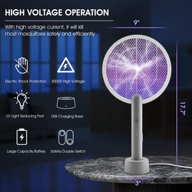 Mosiller Electric Fly Swatter Racket 2 Pack, 2 in 1 Bug Zapper with USB Rechargeable Base, 4000 Volt Mosquito Killer with 3-Layer Safety Mesh for Pest Insect Control for Indoor、Office、Backyard、Camping