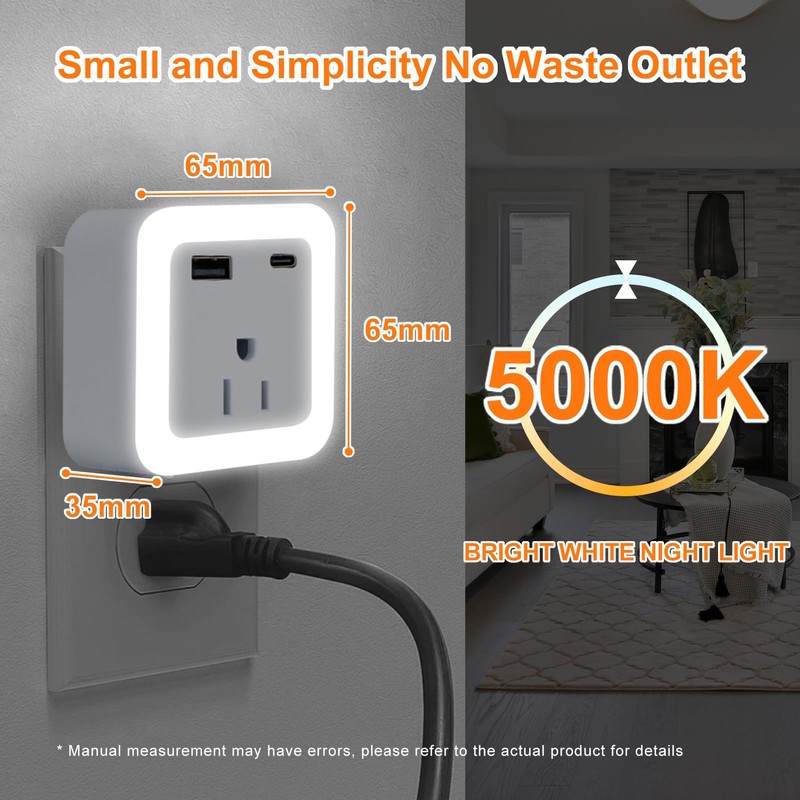 JackonLux Night Lights Plug Into Wall 2 Pack Rechargeable Battery