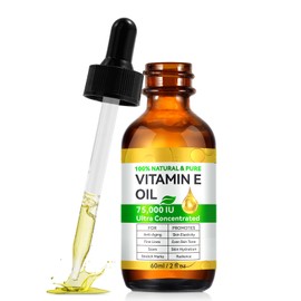 ISUNRISE Vitamin E Oil, 75000 IU Ultra Concentrated, 100% Natural, Pure Vitamin E Oil for Skin, Scars, Face, Hair, Nails, Hexane-Free, Non-GMO, 2 Fl Oz