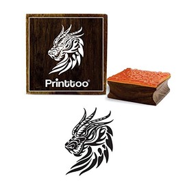 Printtoo Dragon Head Pattern Square Wooden Rubber Stamp Crafting Textile Stamps-2 x 2 Inches