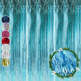 HOVUK 3Pk Ice Blue Foil Lametta 1.2m - Light Blue Fringe Curtain Backdrop, Tinsel Curtain Party Supplies, Curtain Streamers for Birthday, School Graduation, Boys Party Decorations