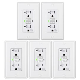 DEWENWILS 5-Pack GFCI Outlet 20Amp, Outdoor Weather-Resistant(WR), Tamper-Resistant(TR), UL Listed, Gfi Self-Test, LED Indicator, Wallplate Included with Thinner Design, White