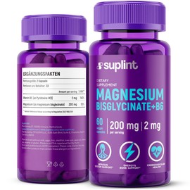 Magnesium Bisglycinate with Vitamin B6 | For Metabolism, Heart, Immune and Nervous System | Daily Vitamin Complex for Women and Men | Non-GMO, Gluten Free, Vegan | 60 Capsules