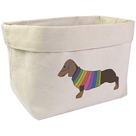 Large 'Dachshund In Rainbow Coat' Canvas Organiser/Storage Bag (OR00016081)