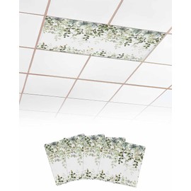 Fluorescent Light Covers for Ceiling Lights Sage Green Eucalyptus Leaves Magnetic Light Filters 4 Pack 4x2 ft Berry Branch Plant Ceiling Light Cover for Classroom Office School Home Drop Lamp Decor