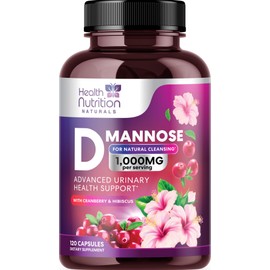 D-Mannose Supplement 1,350mg with Cranberry, Hibiscus & Dandelion - Fast-Acting, Natural Bladder & Urinary Tract Support for Women & Men – Flush & Cleanse Impurities – Non-GMO, Vegan – 120 Capsules