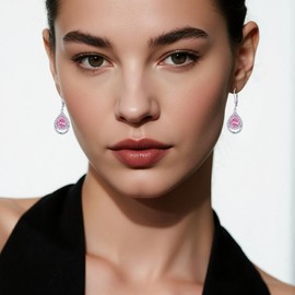 Pink Earrings Sterling Silver Hot Pink Birthstone Teardrop Dangle Drop Earrings AAAAA Cubic Zirconia Jewellery Gifts for Women