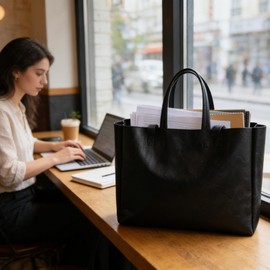 Eslcorri Large Tote Bag for Women - Soft PU Leather Oversize Shoulder Purse for Legal Size Files, Stylish Roomy Top-Handle Everyday Work Handbag for Teacher & Casual Travel Weekender - Black