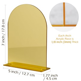 5x7 Inch Gold Mirror Acrylic Arch Sign with Stand | 10 Pack Blank Gold Arch Acrylic Signs with Base for DIY Arched Wedding Signage Wedding Table Numbers