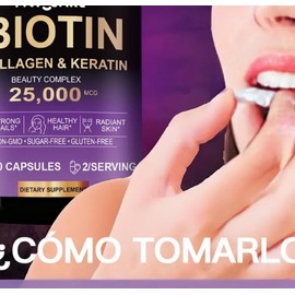 Biotin  Collagen Complex , Contiene Biotina Acido Hialuronico, Keratin ,Collagen Peptides , Mvpcare Vitaminas Mujer - Cabello Piel Uñas25,000Mcg