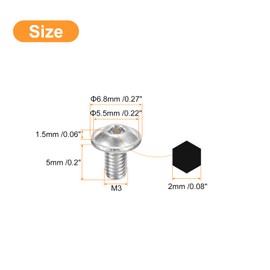 uxcell Flanged Button Head Socket Cap Screws,50 Pcs M3x5mm - 304 Stainless Steel Socket Drive Fasteners Bolts, Fully Thread Machine Screws for Furniture Installation (Silver)