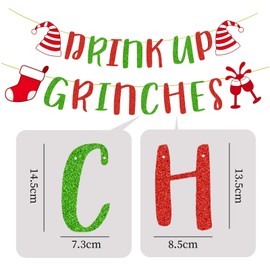 Drink Up Grinches Banner Merry Christmas Banner Xmas Decoration 4m Red and Green Small Hanging Garland Kit Paper Banner For Party Christmas Decoration Festive Celebration Indoor Outdoor Banner