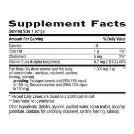 Country Life Country Life Omega-3 Fish Oil Supplement, 1000mg, 180mg EPA & 120mg DHA, Fish Oil Concentrate, Burpless, 200 Softgels, Certified Gluten Free