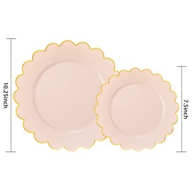 LIYH 60 Pcs Pink Plastic Plates with Gold Disposable Plates Includes: 30 Dinner 10.25" and 30 Dessert Plate 7.5" Gold Plastic Baby Shower Plate Set