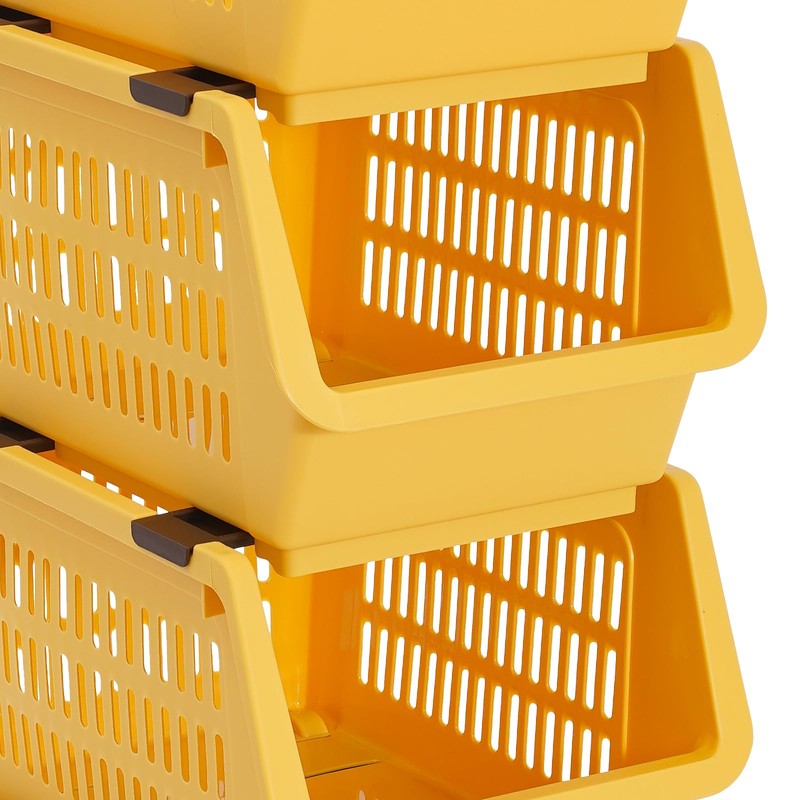 RENFANSHOP 4-Pack Stackable Plastic Storage Baskets - Open Front Organizer