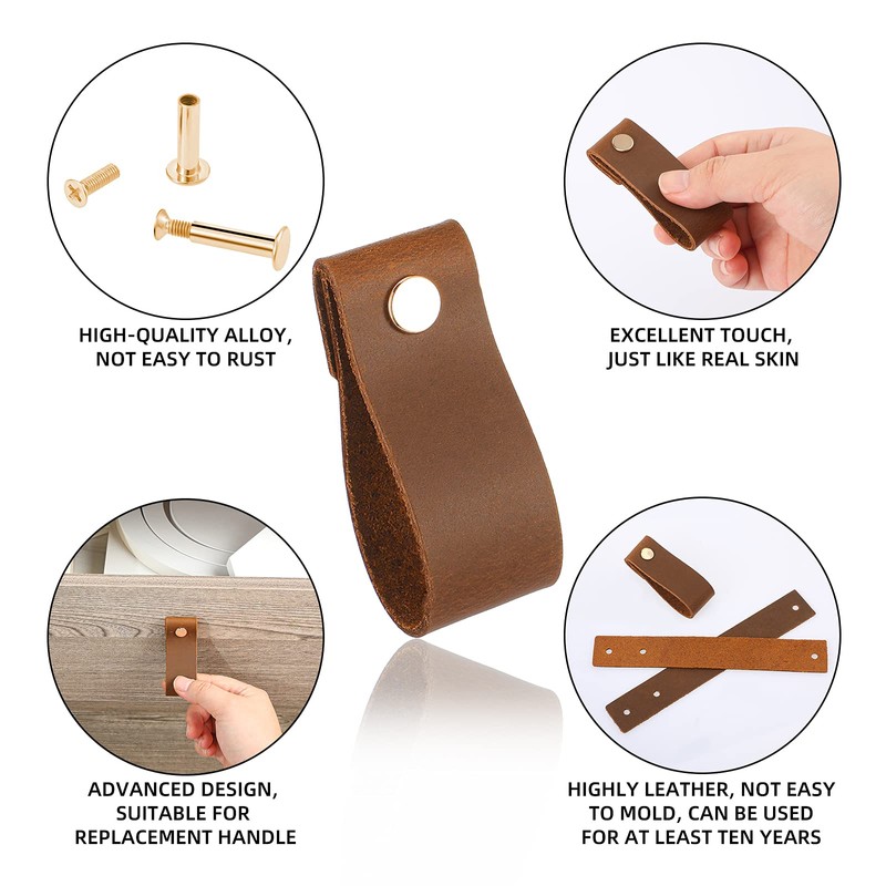Jetec 8 Pieces Leather Drawer Pulls Leather Pulls Leather Drawer