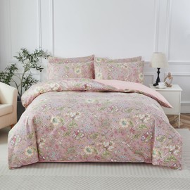 URBONUR King Duvet Cover Set Soft 100% Cotton Floral Duvet Cover Blush Pink Wildflower Comforter Cover, Button Closure and Corner Ties (3Pcs, Vintage Floral, King)