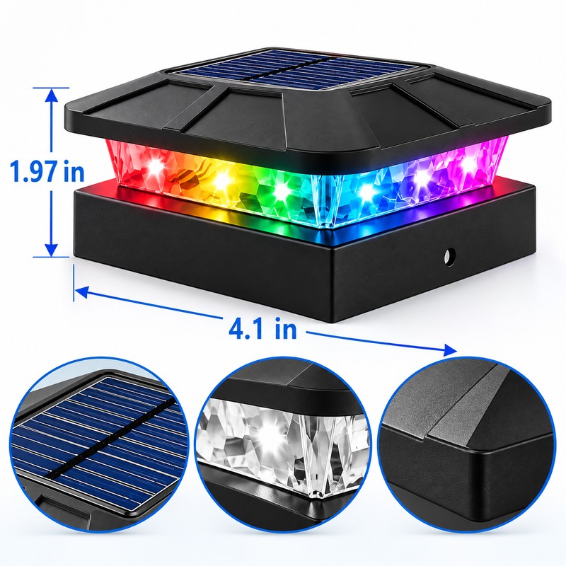 4-Pack RGB Solar Post Cap Lights for 3.5 & 4-Inch