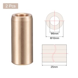 sourcing map Sleeve Bearings 6mm Bore 10mm OD 25mm Length Cast Brass Self-Lubricating Bushing 2pcs